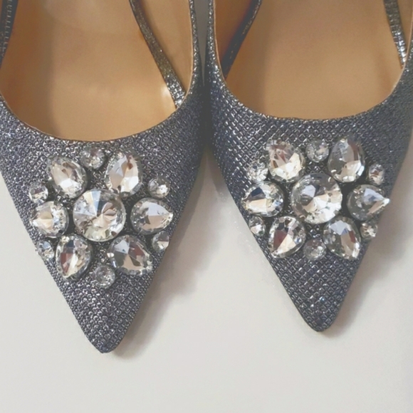Silver Glitter & Rhinestone Heels 8 EUC - Picture 3 of 9